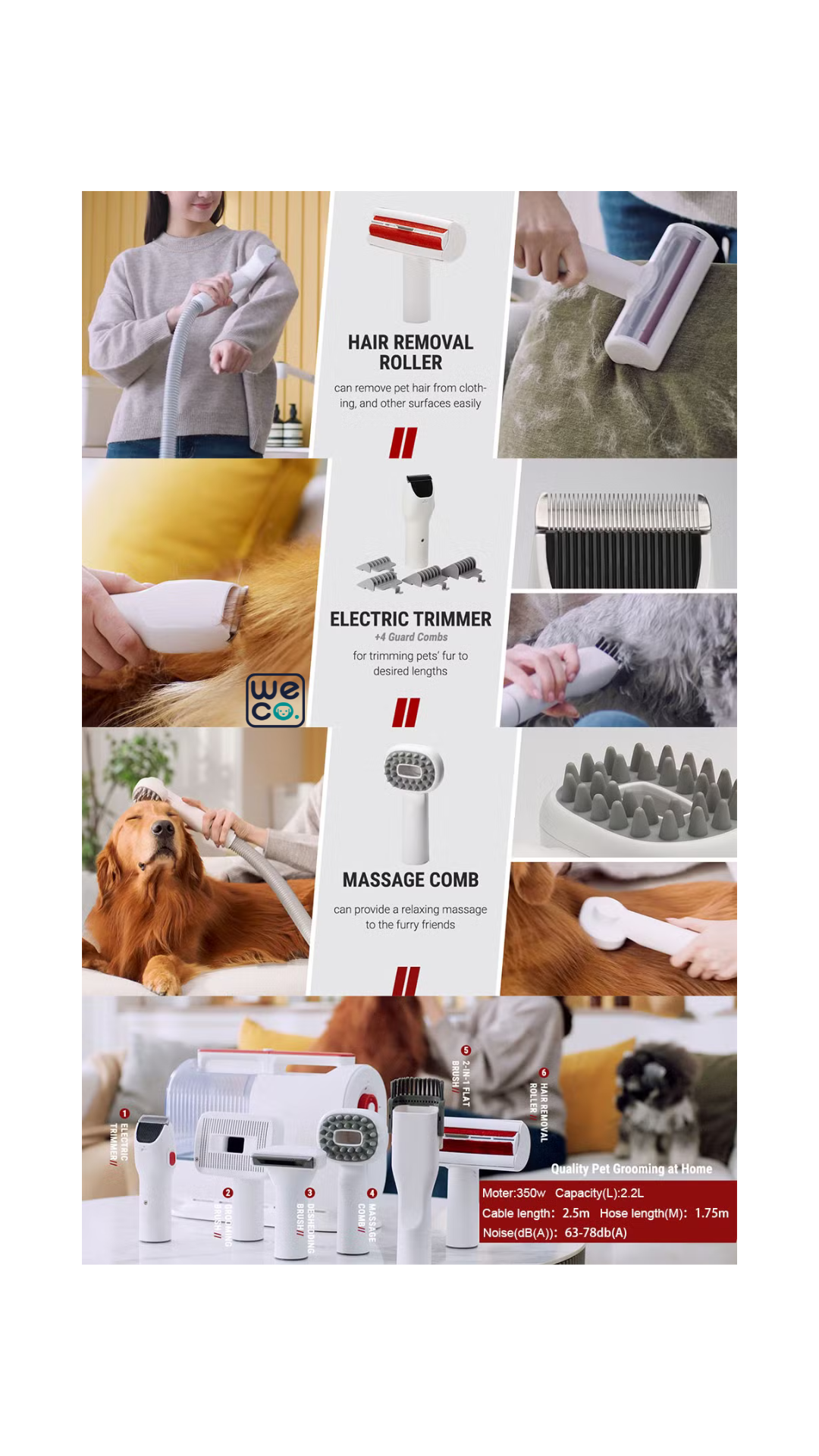 ست اصلاح خانگی سگ و گربه Pet Vaccum Cleaner دارای ۶ سری