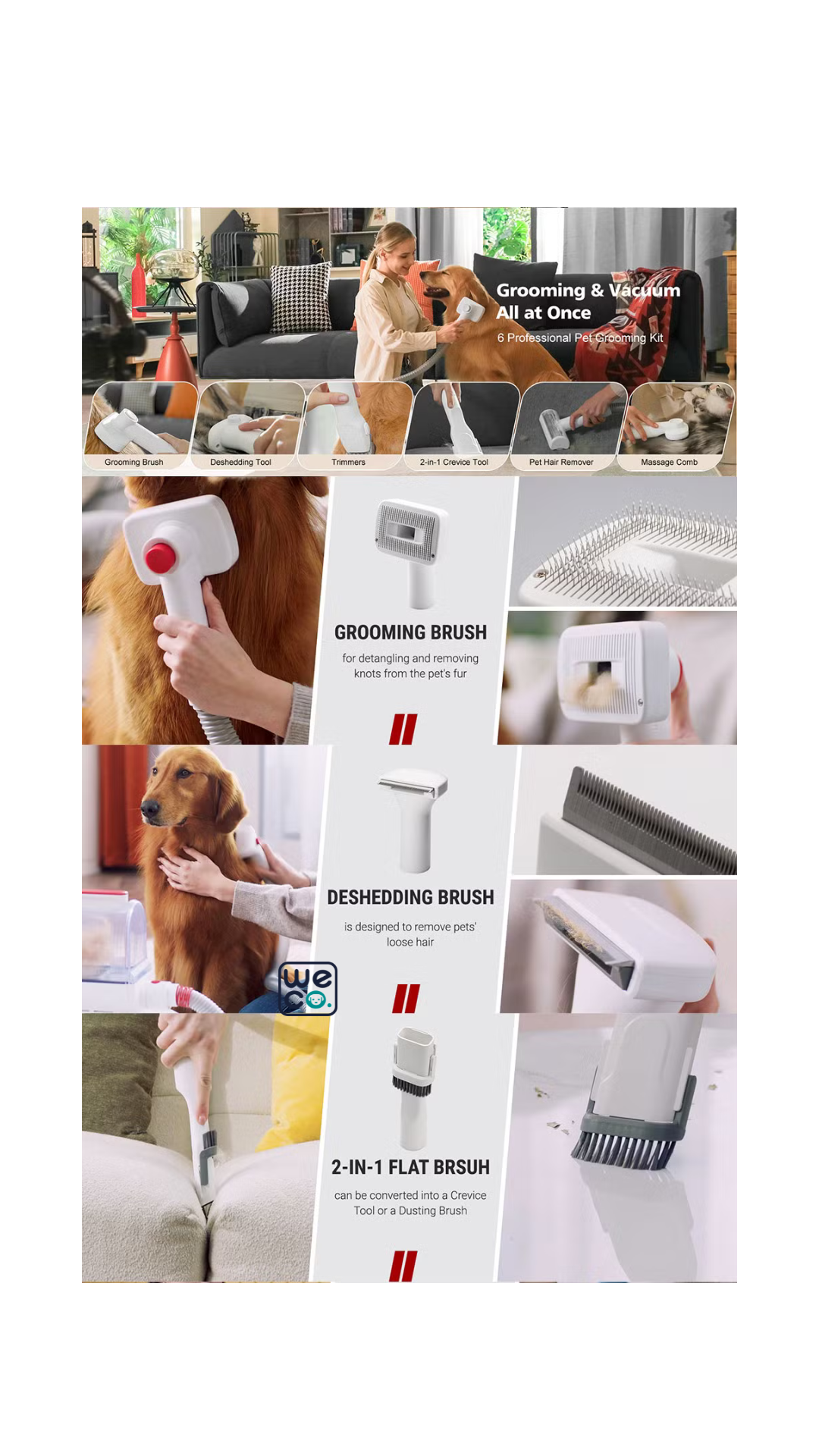 ست اصلاح خانگی سگ و گربه Pet Vaccum Cleaner دارای ۶ سری